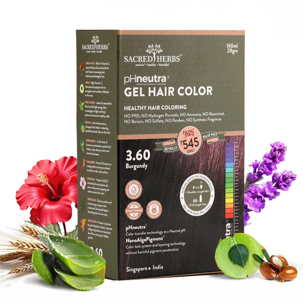 Sacred Herbs Natural Gel Hair Colour for Men & Women(Burgundy 3.60) - 160ml+20gms