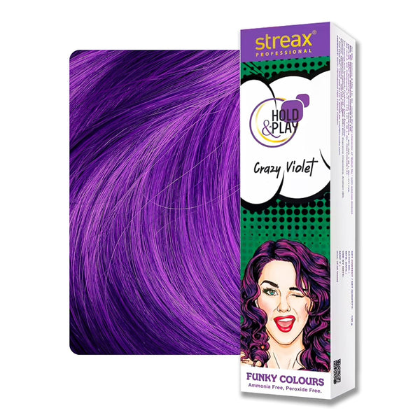 Streax Professional Hold & Play Funky Colours Hair Color Crazy Violet - 100 gms