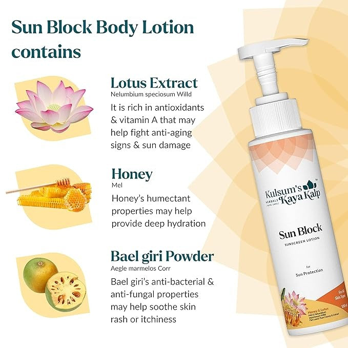 Kulsum's Kaya Kalp Herbals Sun Block Sunscreen Body Lotion - 100 ml