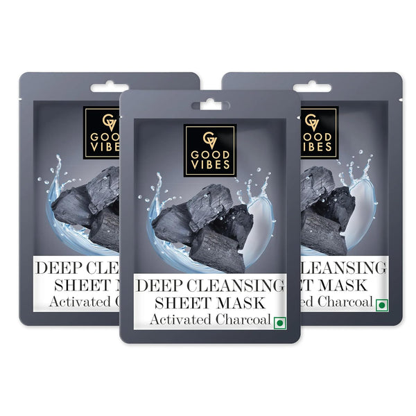 Good Vibes Activated Charcoal Deep Cleansing Sheet Mask - 20 gms (Pack of 3)