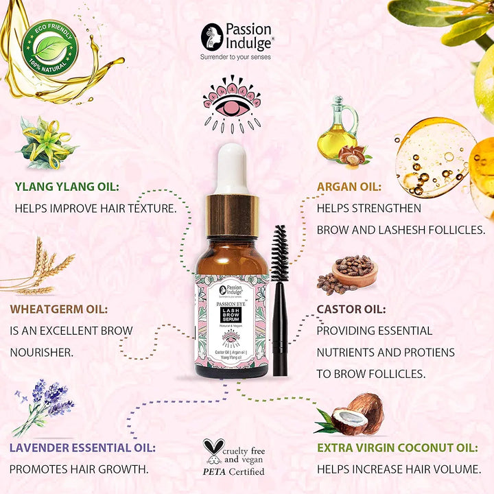 Passion Indulge Eye Brow and Eyelash Growth Serum Naturally | Eyelash Oil | 100% Natural Eye Lash & Eye Brow Oil - 10ML