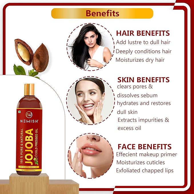 Newish Cold Pressed Jojoba Oil for Skin & Hair Growth - 200 ml