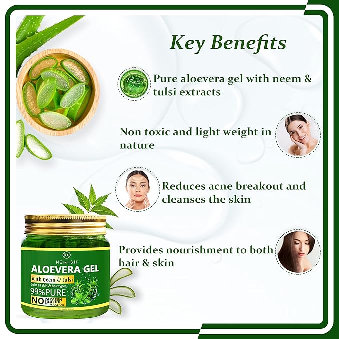 Newish Aloe Vera Gel for Face Hair and Skin Moisturizer - 200 gms