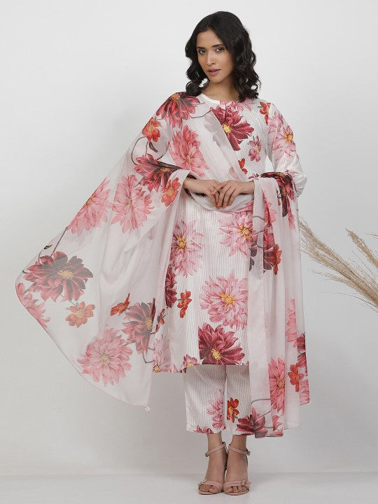 W Floral Printed Chiffon Dupatta