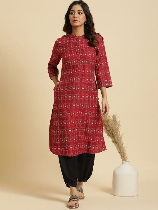 W Ethnic Motifs Printed Straight Kurta