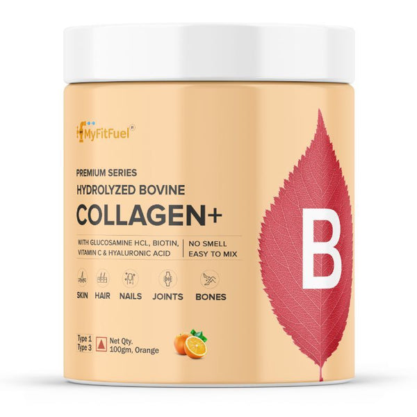 MyFitFuel Hydrolyzed Bovine Collagen +Hyaluronic Acid Biotin Skin Hair Nails Orange