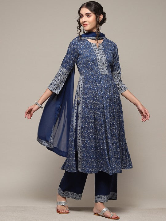 Biba Ethnic Motifs Printed Round neck Sequinned Kurta with Palazzos & With Dupatta