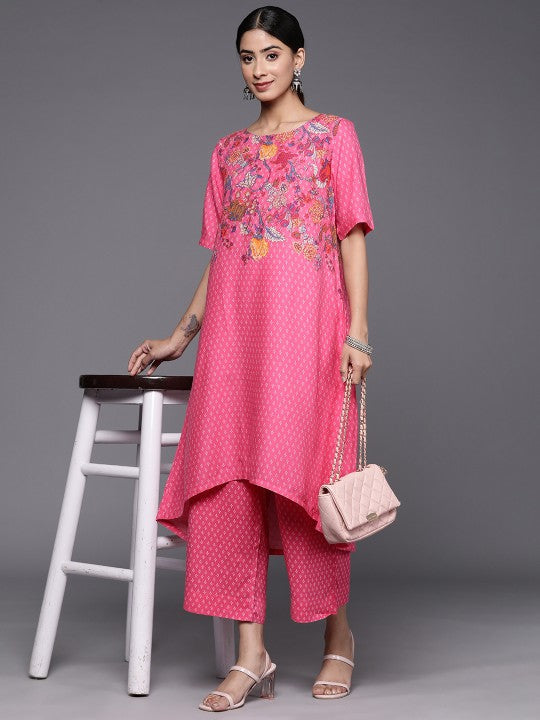 Biba Ethnic Motifs Printed High-Low Kurta with Palazzos