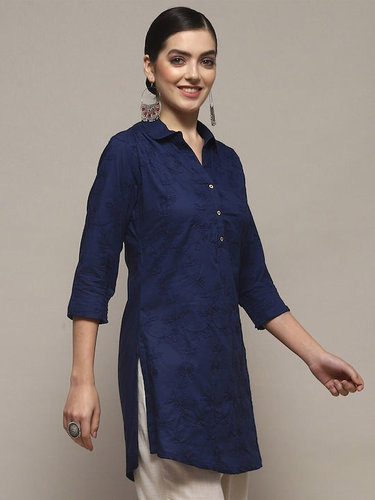 Biba Embroidered Shirt Collar Pure Cotton Kurti