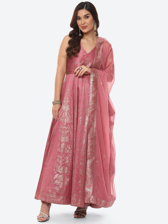 Biba Women Pink Floral Kurta With Dupatta