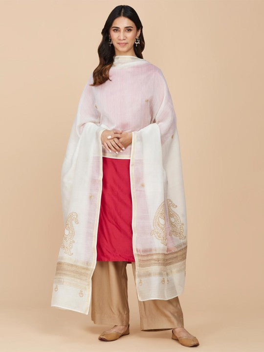 Fabindia Embroidered Cotton Silk Dupatta with Chikankari