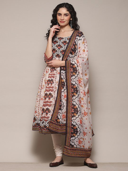 Biba Floral Printed Kurta With Churidar & With Dupatta