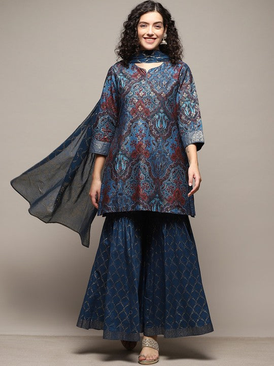 Biba Ethnic Motifs Printed Regular Kurta with Sharara & Dupatta