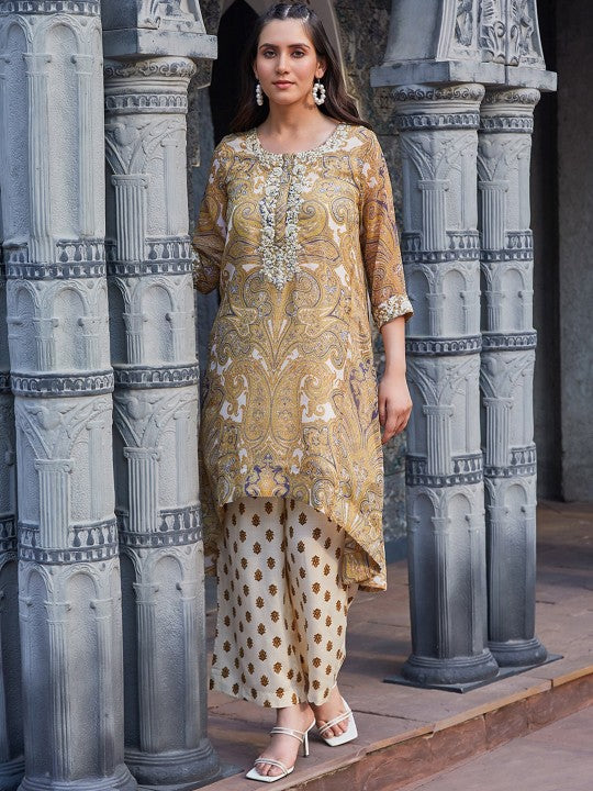 Biba Ethnic Motifs Printed Angrakha Kurta With Palazzo