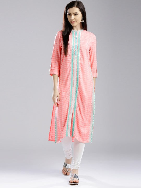 W Women Pink Printed Straight Sustainable Kurta