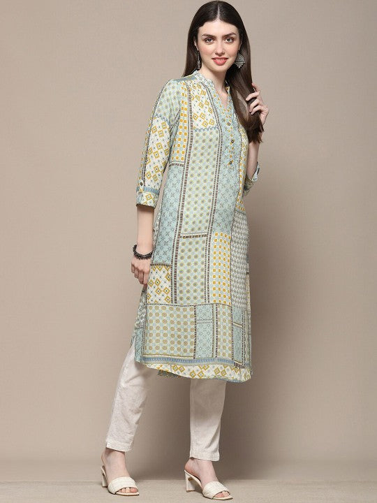 Biba Ethnic Motifs Printed Mandarin Collar Straight Kurta