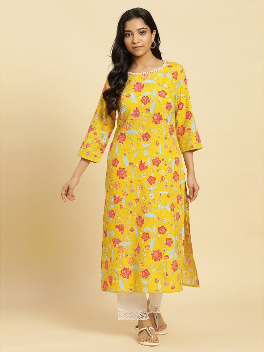 W Floral Printed Cotton Kurta