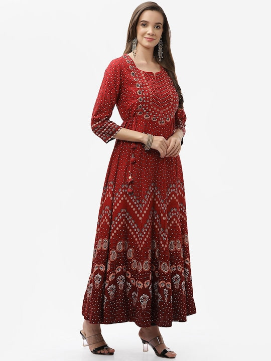Biba Women Red Ethnic Motifs Embroidered Mirror Work Anarkali Kurta