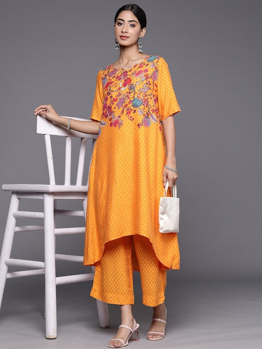 Biba Ethnic Motifs Print High-Low Kurta with Trousers