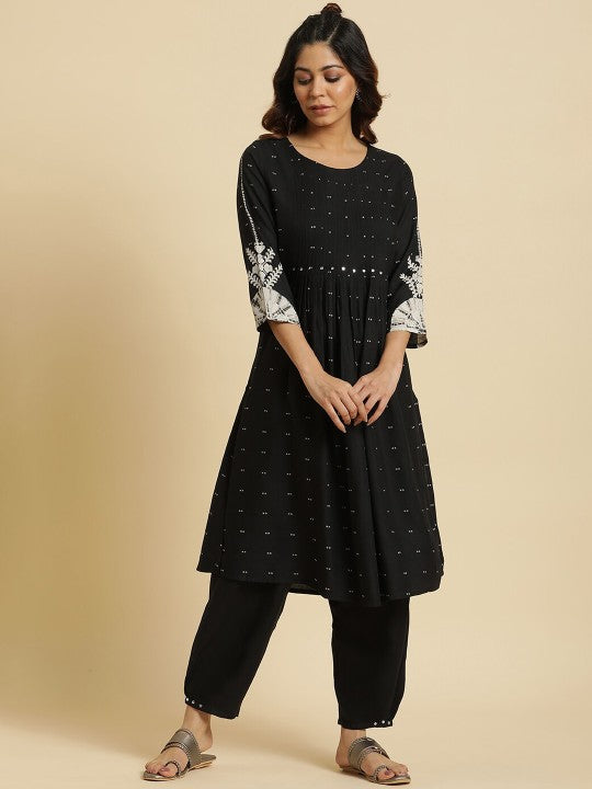 W Geometric Printed Sequinned A Line Kurta