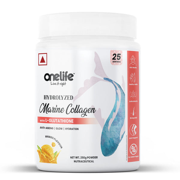 Onelife Hydrolyzed Marine Collagen Powder Supplement - Mango flavor - 250 gms