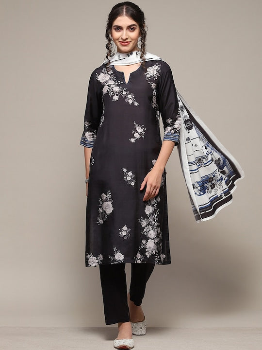 Biba Women Floral Printed Round Neck Kurta with Trousers & Dupatta