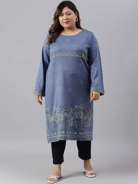 W Plus Size Women Floral Printed Flared Sleeves Kurta