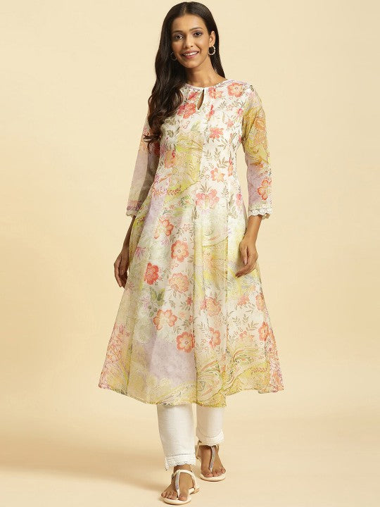 W Floral Printed Round Neck Kurta