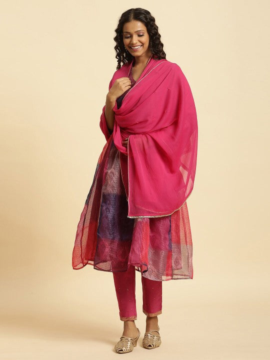 W Dupatta with Gotta Patti - Pink & Gold