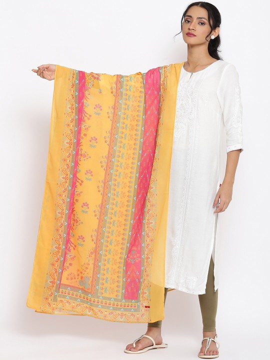 W Yellow & Pink Printed Dupatta