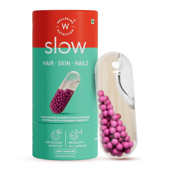 Wellbeing Nutrition Slow Skin Hair & Nails Glutathione Hyaluronic Acid Biotin - 60 Caps