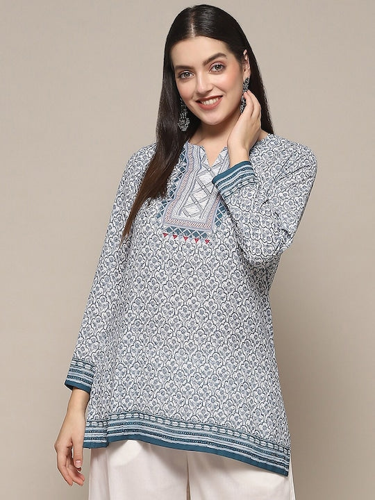Biba Floral Printed Notched Neck Straight Kurti