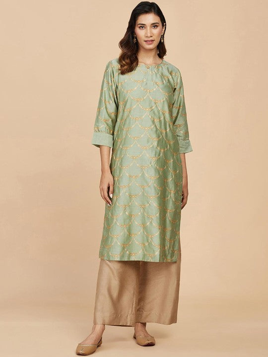 Fabindia Ethnic Motifs Woven Design Straight Cotton Silk Kurta