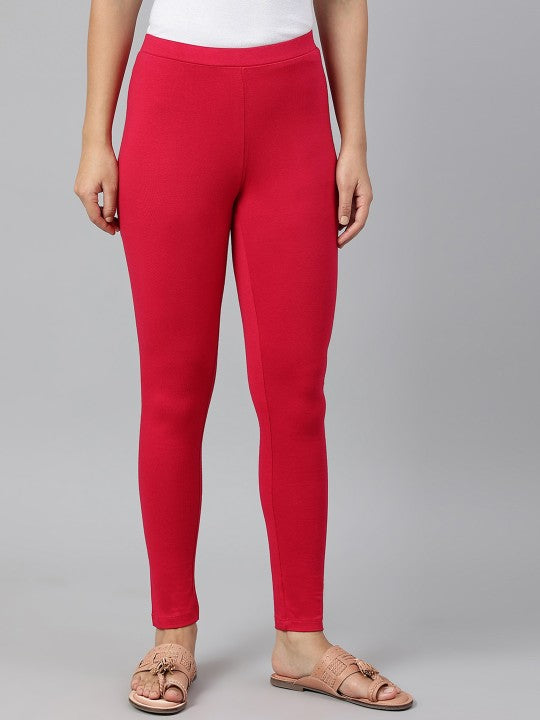W Women Pink Solid Ankle-Length Leggings