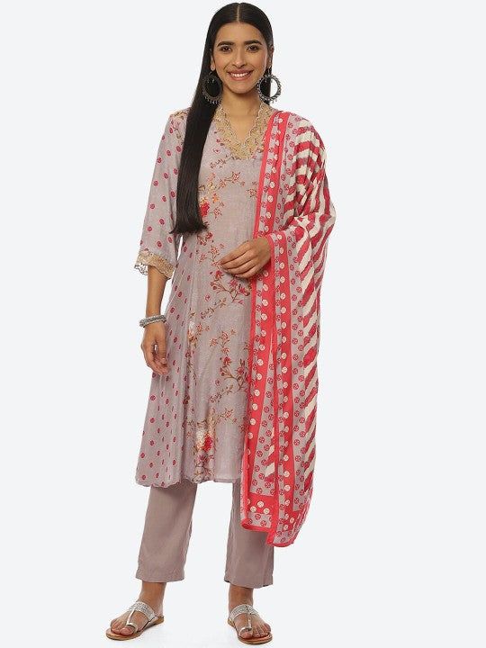 Biba Women Floral Printed Kurta with Trousers & With Dupatta