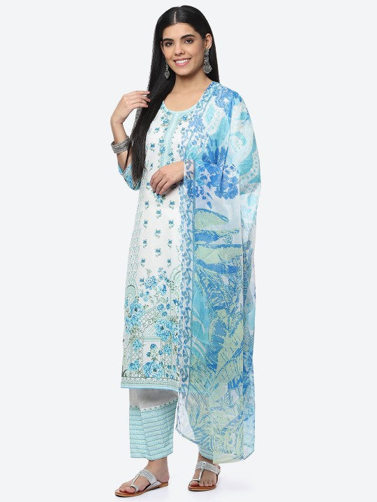 Biba Ethnic Motifs Printed Cotton Kurta with Trousers & With Dupatta