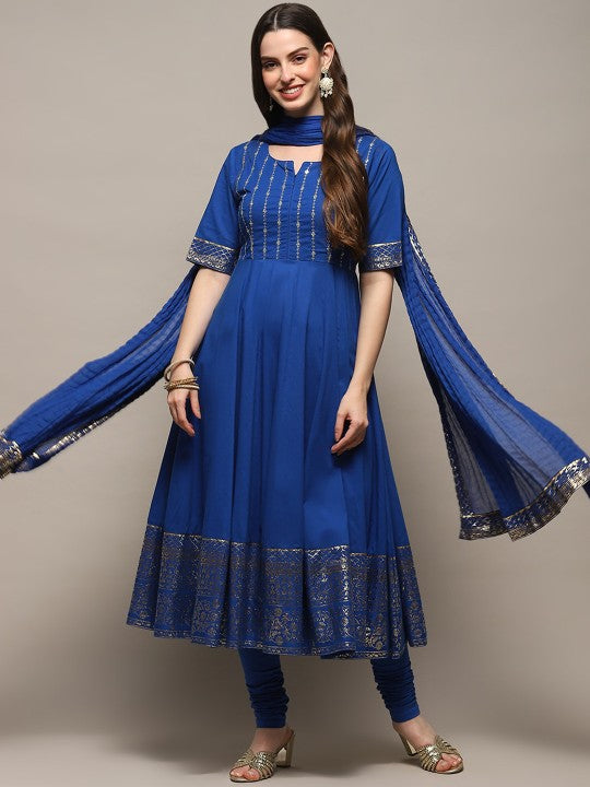 Biba Ethnic Motifs Embroidered Empire Sequinned Kurta With Churidar & Dupatta