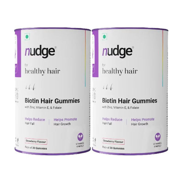 Nudge Biotin Hair Gummies Strawberry Flavour Pack of 2 - 30 gummies