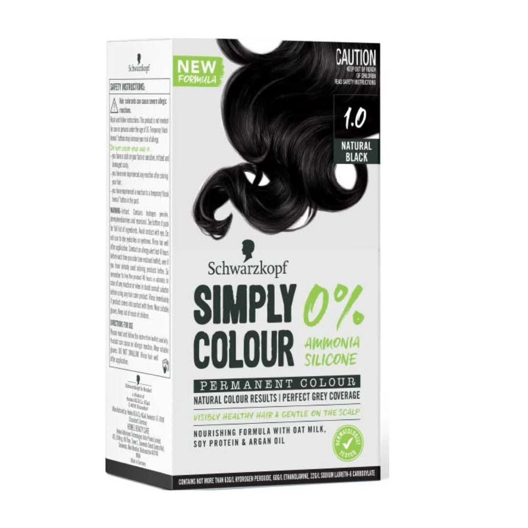 Schwarzkopf Simply Color Permanent Hair Colour 1.00 Natural Black - 14 ...