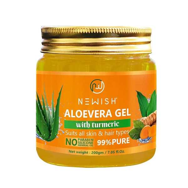 Newish Aloe Vera Gel for Face Skin & Hair with Turmeric Anti-Acne Pure Aloe Vera Gel - 200 gms