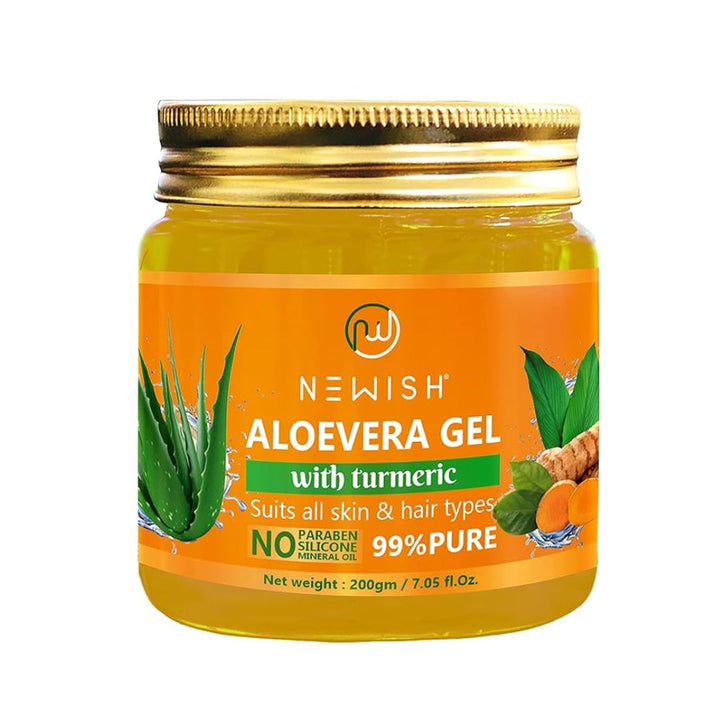 Newish Aloe Vera Gel for Face Skin & Hair with Turmeric Anti-Acne Pure Aloe Vera Gel - 200 gms