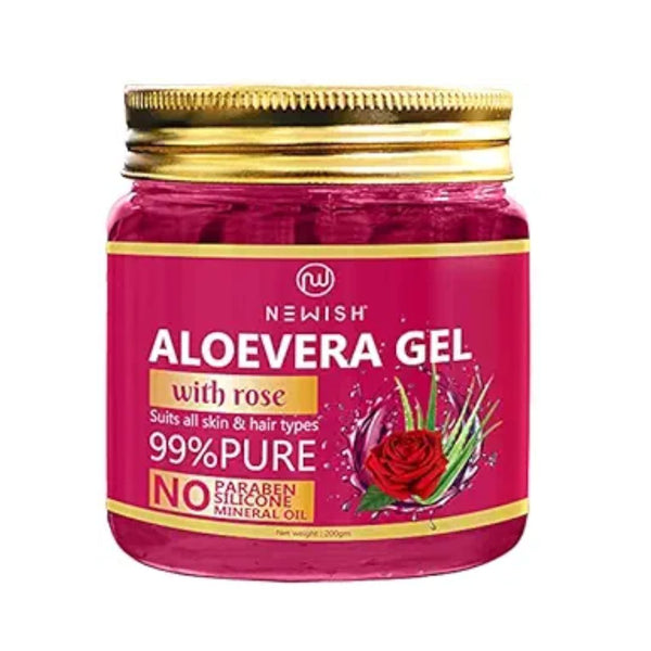 Newish Pure Aloe Vera Gel with Rose for Face & Skin Care - 200 gms