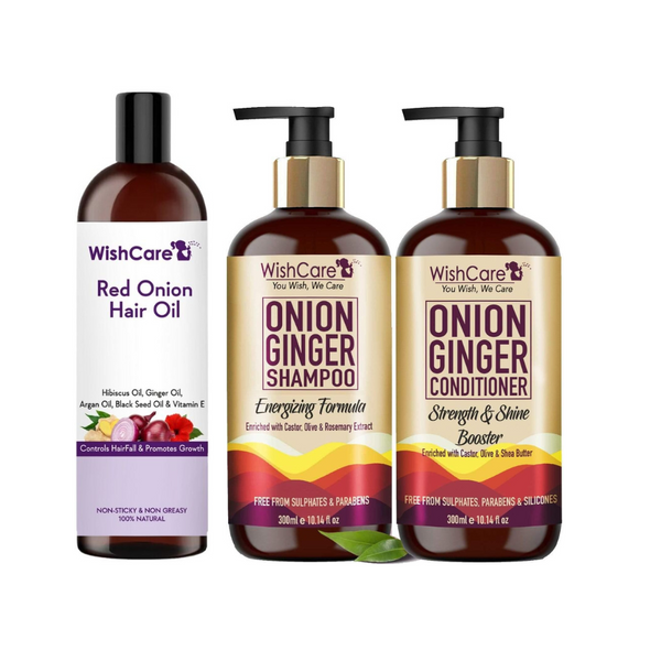 WishCare Onion Ginger Shampoo & Conditioner With Hair Oli Combo