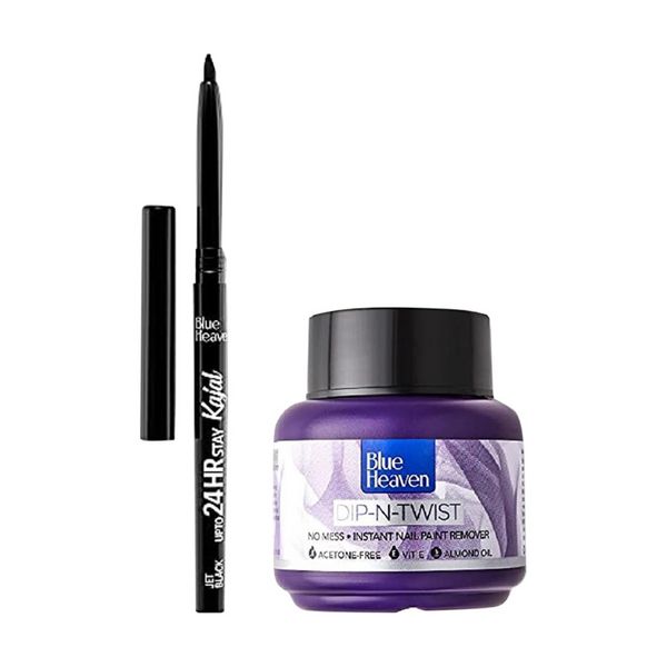 Blue Heaven Dip & Twist Nail Paint Remover & 24HR Stay Kajal Combo