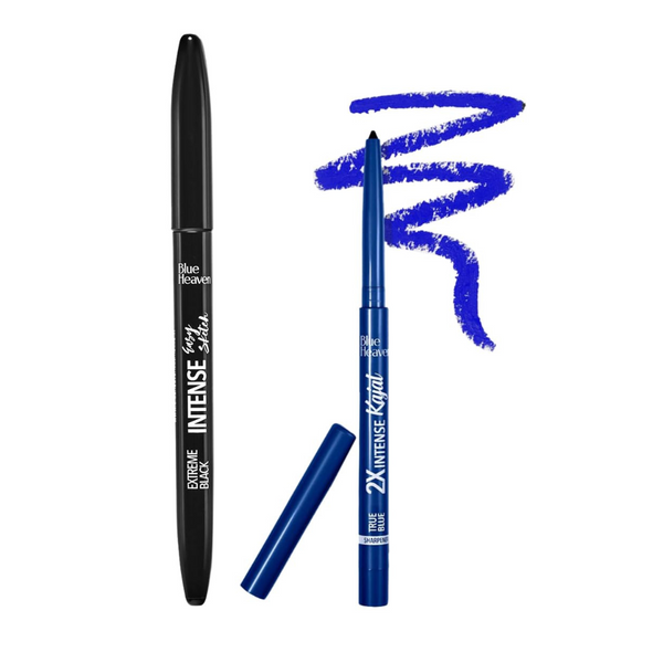 Blue Heaven Intense Eyeliner Black & 2X  Intense Soft Kajal Eyeliner Blue Combo