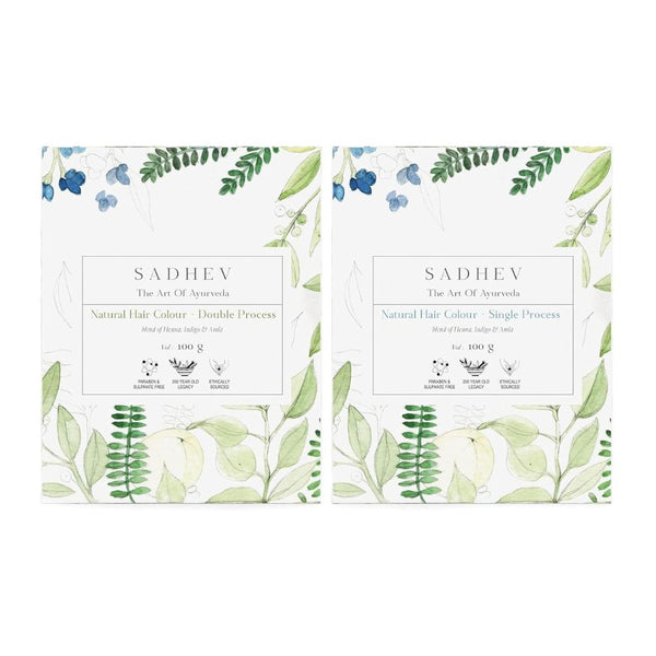 Sadhev Natural Hair Colour Single Process & Natural Hair Colour Double Process - 100 gms (Pack of 2