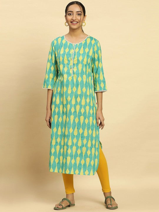 W Round Neck Regular Sleeves Straight Kurta