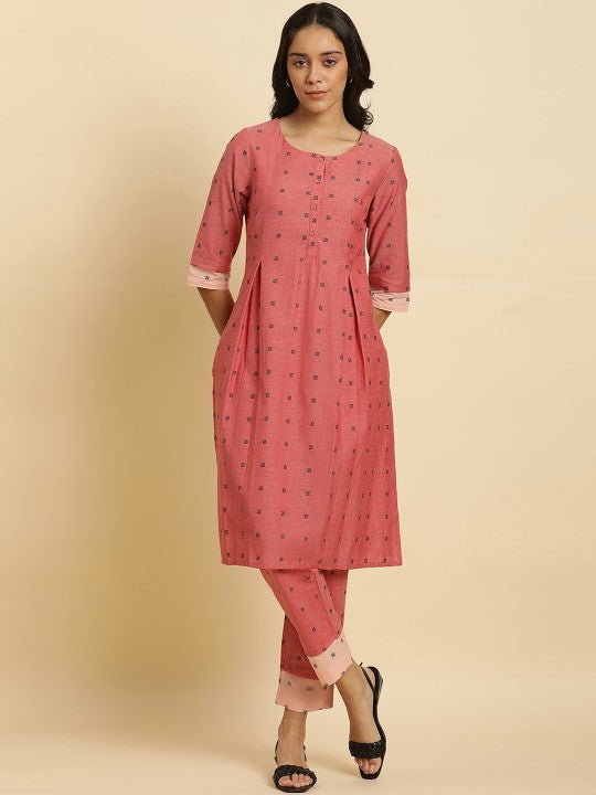 W Geometric Print Rayon Co-Ord Kurta Set With Straight Pant