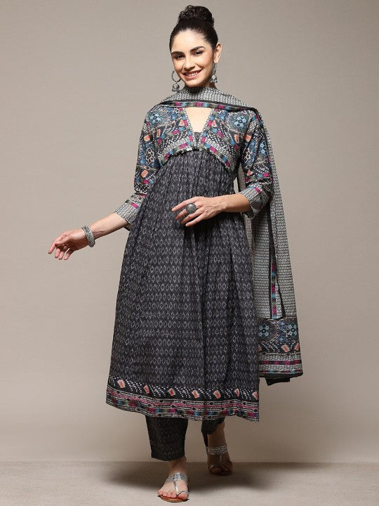 Biba Ethnic Motifs Printed V-Neck Kurta & Salwar with Dupatta