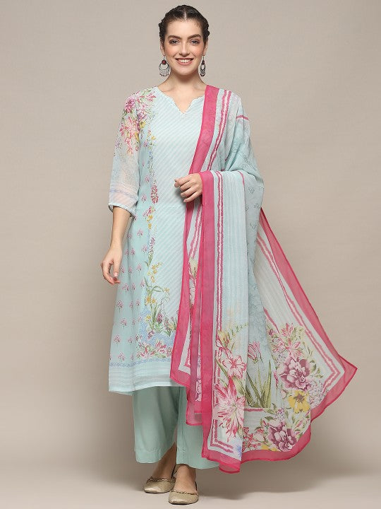 Biba Floral Printed Kurta With Palazzo & Dupatta